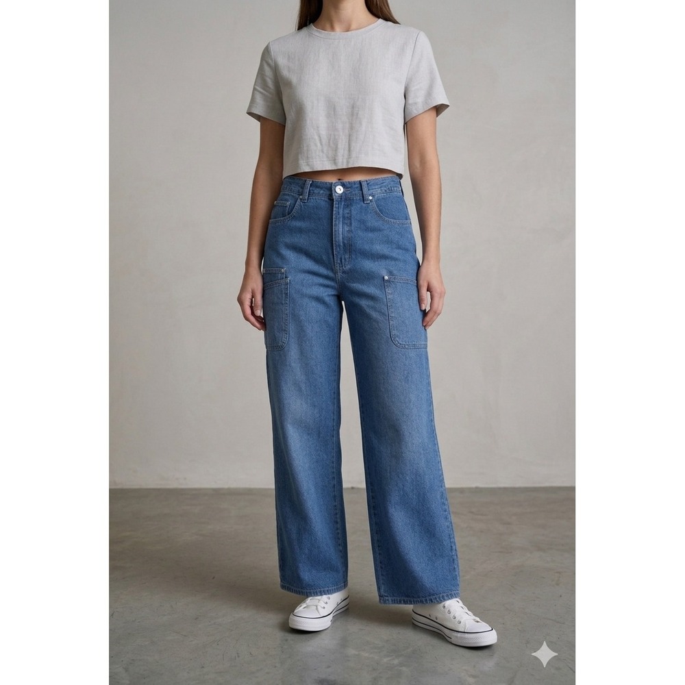 Vintage Y2K Xhilaration Carpenter Jeans Women Size 7 Wide Leg Utility Cargo